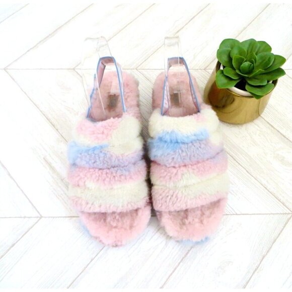 UGG Fluff Yeah Slide Cali Collage Pride Stripes Pastel Rainbow US 7 - Picture 12 of 16